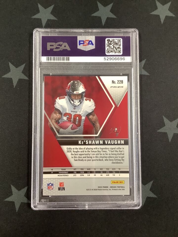 2020 Panini Mosaic Ke'Shawn Vaughn Red/Green Choice #228 PSA GEM MT 10 52906696 - Rare Football Trading Card for Collectors & Investors - Perfect for Sports Memorabilia Displays & Investment Portfolios