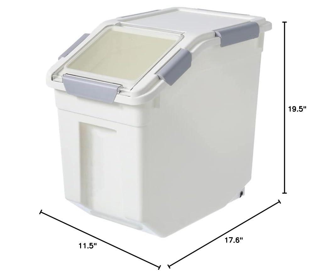 HANAMYA 32.5 Liter (35 lbs) BPA-Free Pet Food Storage Container with Measuring Cup - Airtight Dry Food Bin for Dog Food, Cat Food, Rice, Grain & Flour - White & Gray (2 Pack) - Perfect for Kitchen Pantry Organization & Pet Food Storage