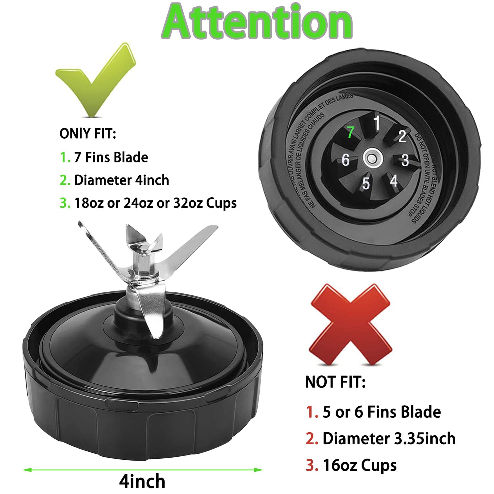 7 Fins Blender Blade Replacement for Ninja BN401 BN751 BN801 BL480-30 - Compatible with Auto iQ BL682-30 BL642-30 BL687CO-30 BL482-30 - High Performance Extractor Blade Assembly for Smoothies, Juicing & Food Prep