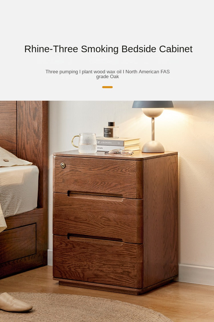 Solid Oak Wood Nightstand with Lock - Stylish and Secure Bedside Table for Bedroom Decor