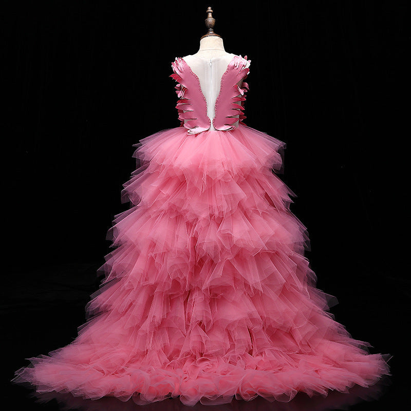 Elegant Princess Flower Girl Dress with Cascading Ruffles & Pleats - Perfect for Weddings, Pageants & Special Occasions