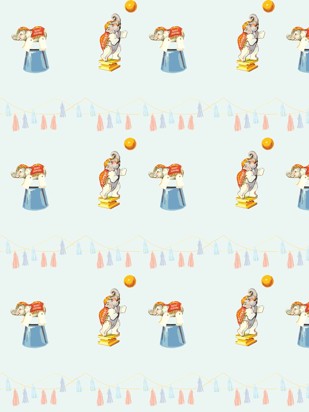 Fisher Price™ 'Elephant Circus' Wallpaper in Robins Egg Blue - Perfect for Nursery, Kids Room & Playroom Decor