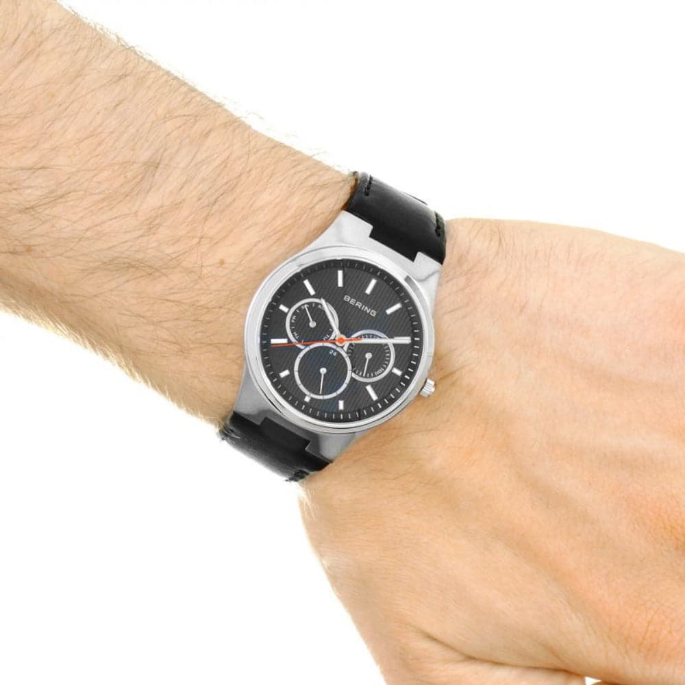 BERING CLASSIC 13841-404 Black Leather Strap Men's Watch - Luxury Minimalist Timepiece for Business, Formal & Everyday Wear
