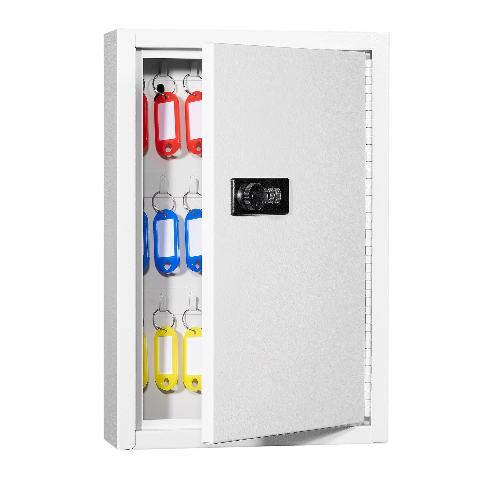 Wall Mount Key Lock Box with Digital Code - Secure Metal Key Storage Cabinet Holds 40 Keys, Includes Key Tags & Number Stickers (12.1