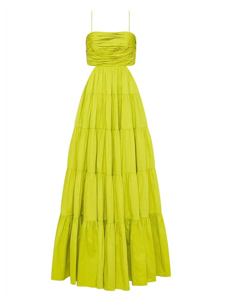 Sexy Backless Hollow Out Camisole Dress for Women - Square Neck Sleeveless High Waist Pleated Summer Dress | Perfect for Beach Vacations, Date Nights & Club Outings