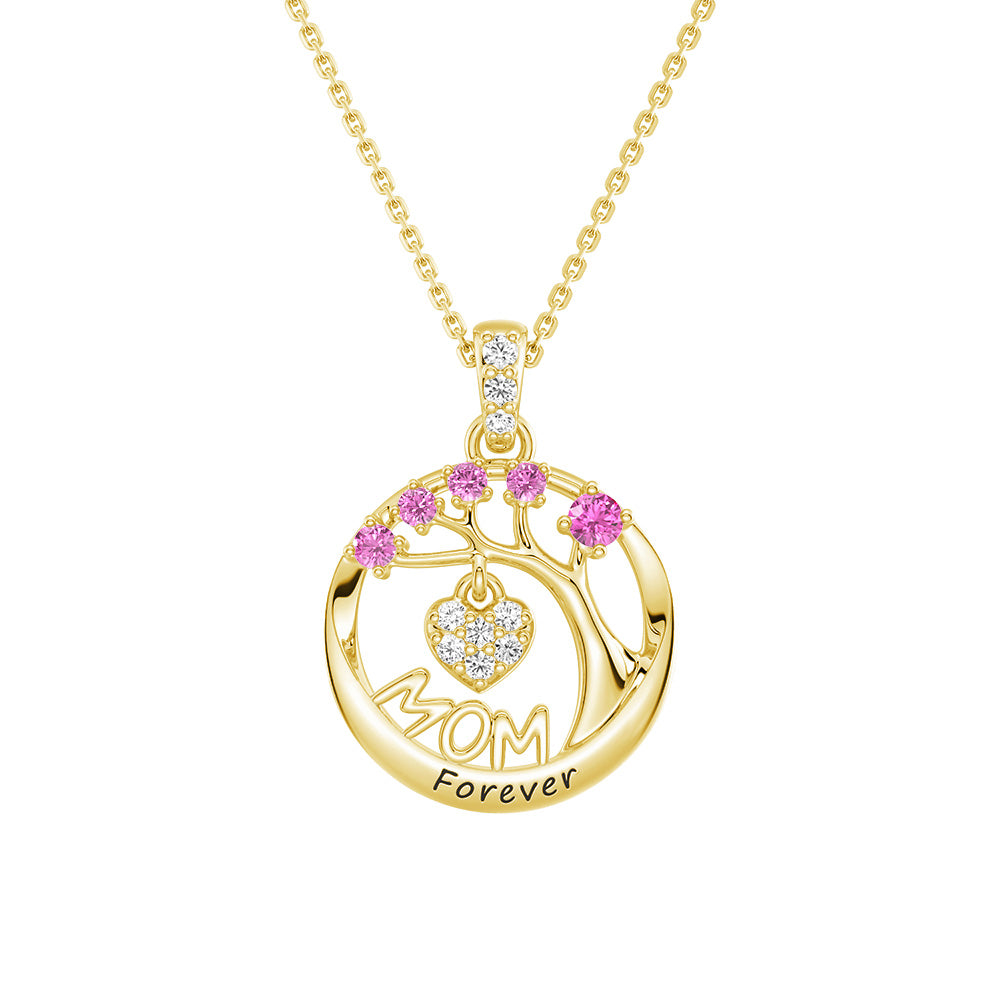 Personalized Birthstone Mom Necklace - Forever Tree of Life Pendant with Heart Charm | Meaningful Gift for Mother's Day, Birthday & Anniversary | Jewelry for Women