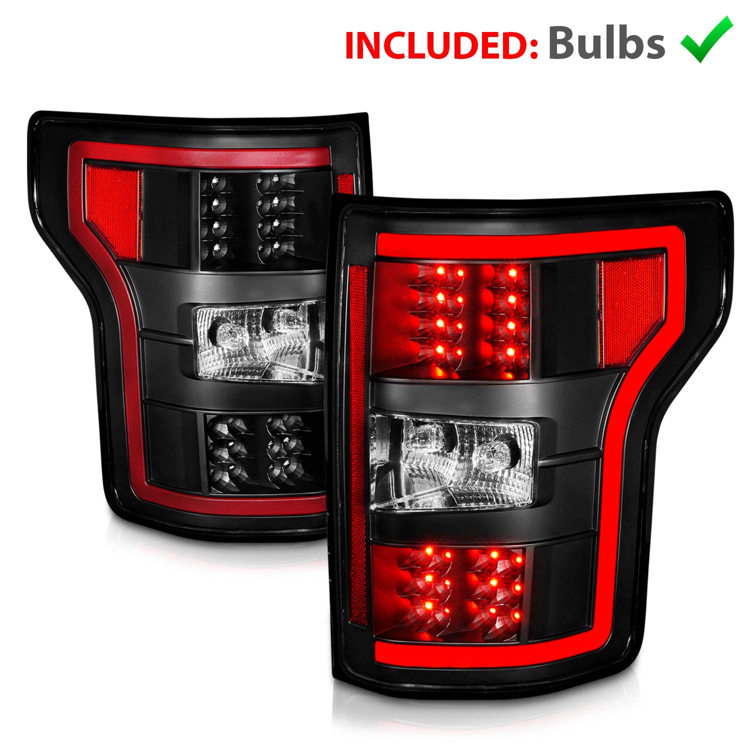 2018-2020 Ford F150 LED Tail Lights - AmeriLite LED Tube Light Bar Brake Lamps with Turn Signal Replacement Assembly Set (Driver & Passenger Side) - Perfect for Off-Roading, Night Driving & Truck Customization