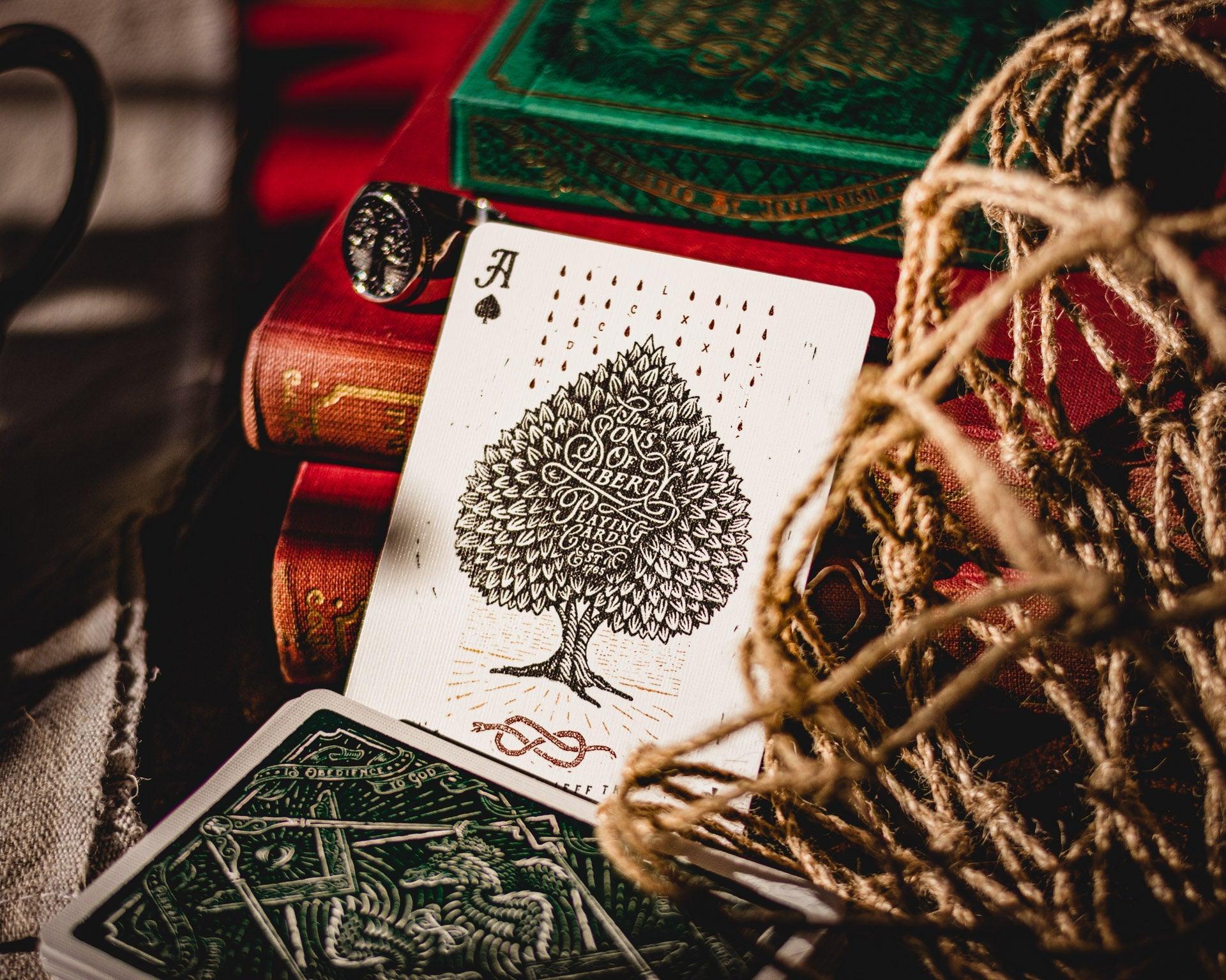 Sons of Liberty Playing Cards - Green Edition | Patriotic American Revolution Theme Deck for Poker, Magic Tricks & Collectors | Perfect for Game Nights, Gifts & History Enthusiasts