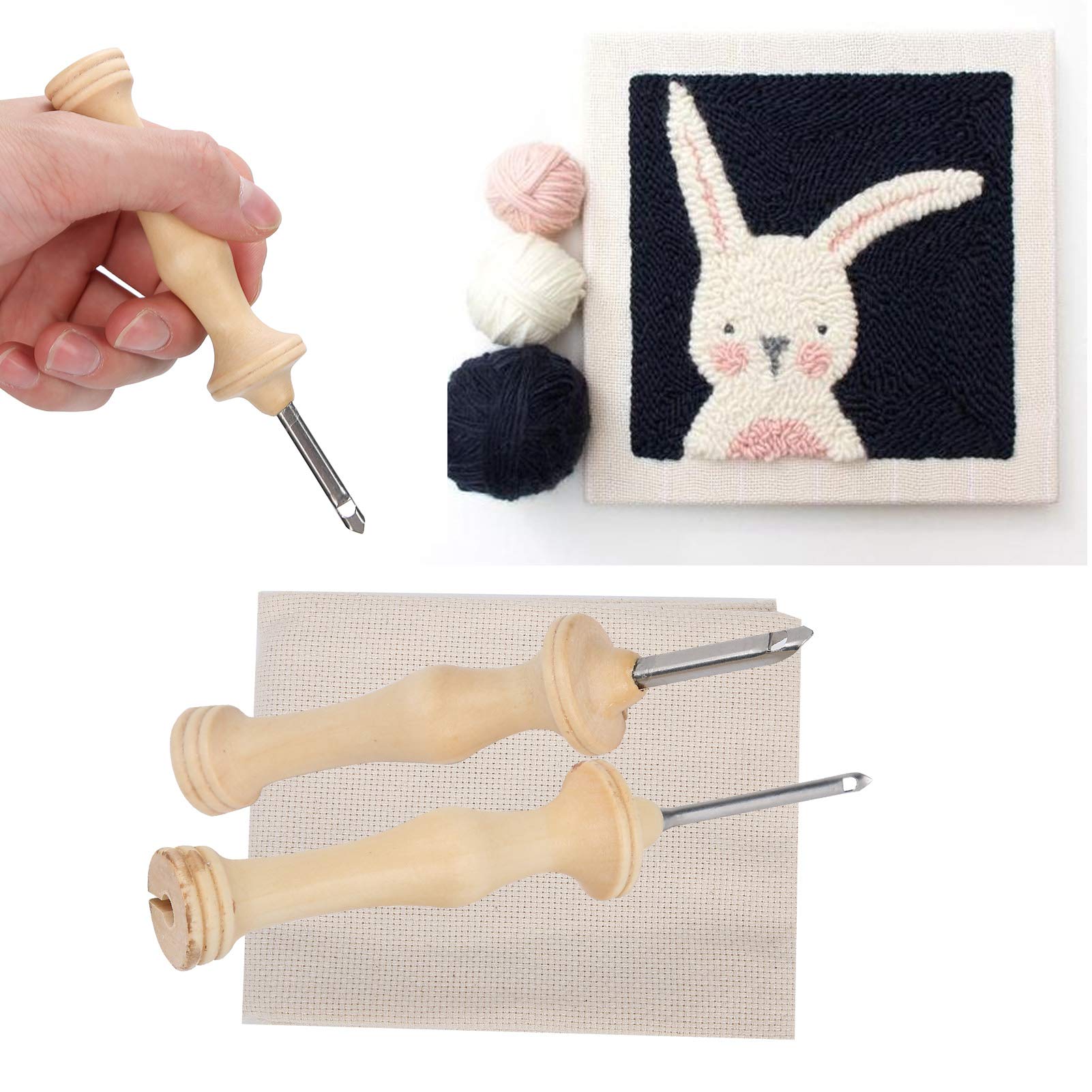 2pcs Punch Needle Embroidery Kits with Wooden Handle - DIY Embroidery Tools for Beginners, Punch Needle Pens & Weaving Supplies - Perfect for Home Decor, Wall Art & Craft Projects