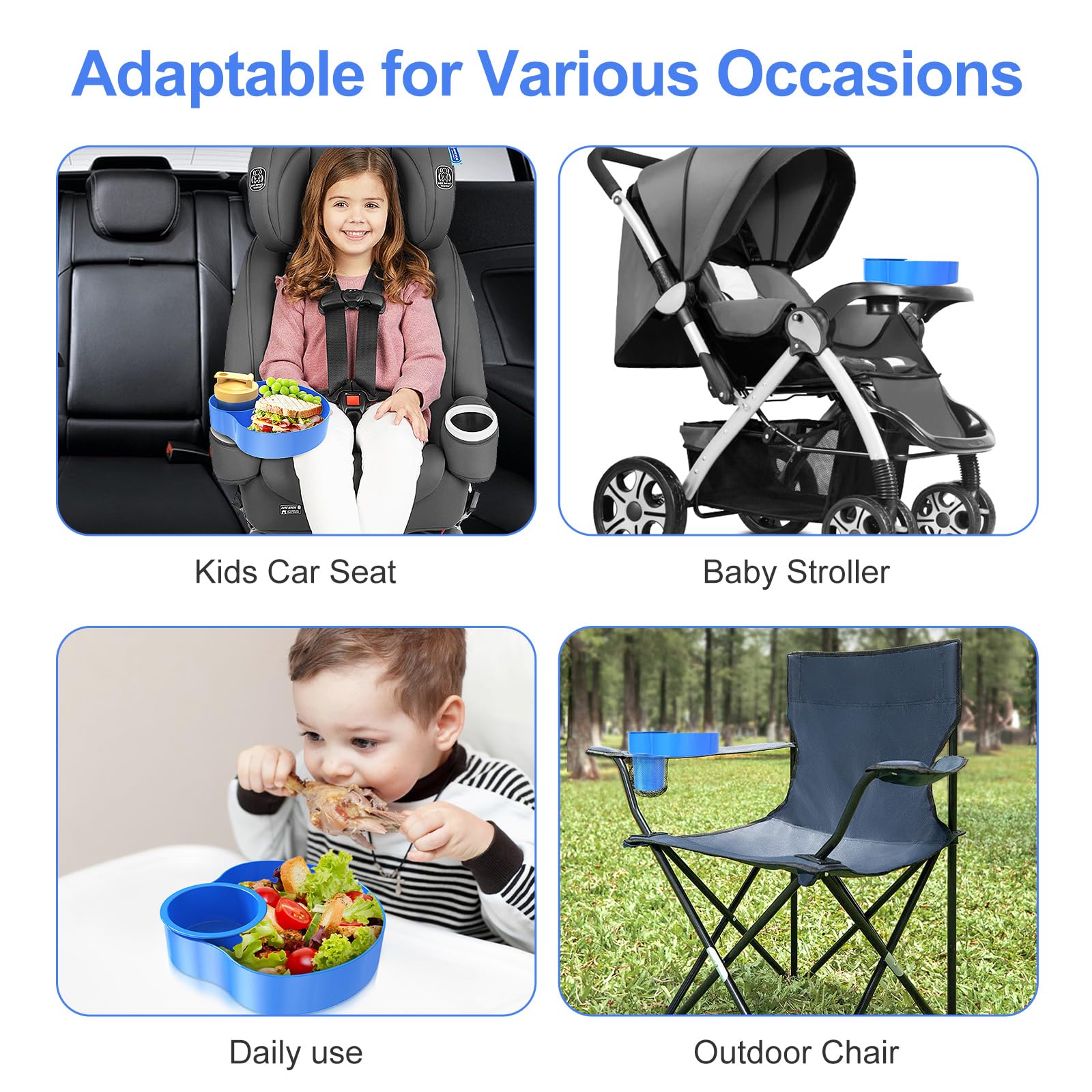 **Kids Car Seat Travel Tray with 2 Cup Holders - Portable Snack Tray for Toddlers, Baby Stroller & Road Trips - Blue | Durable & Spill-Proof for Eating, Play & Travel Essentials**