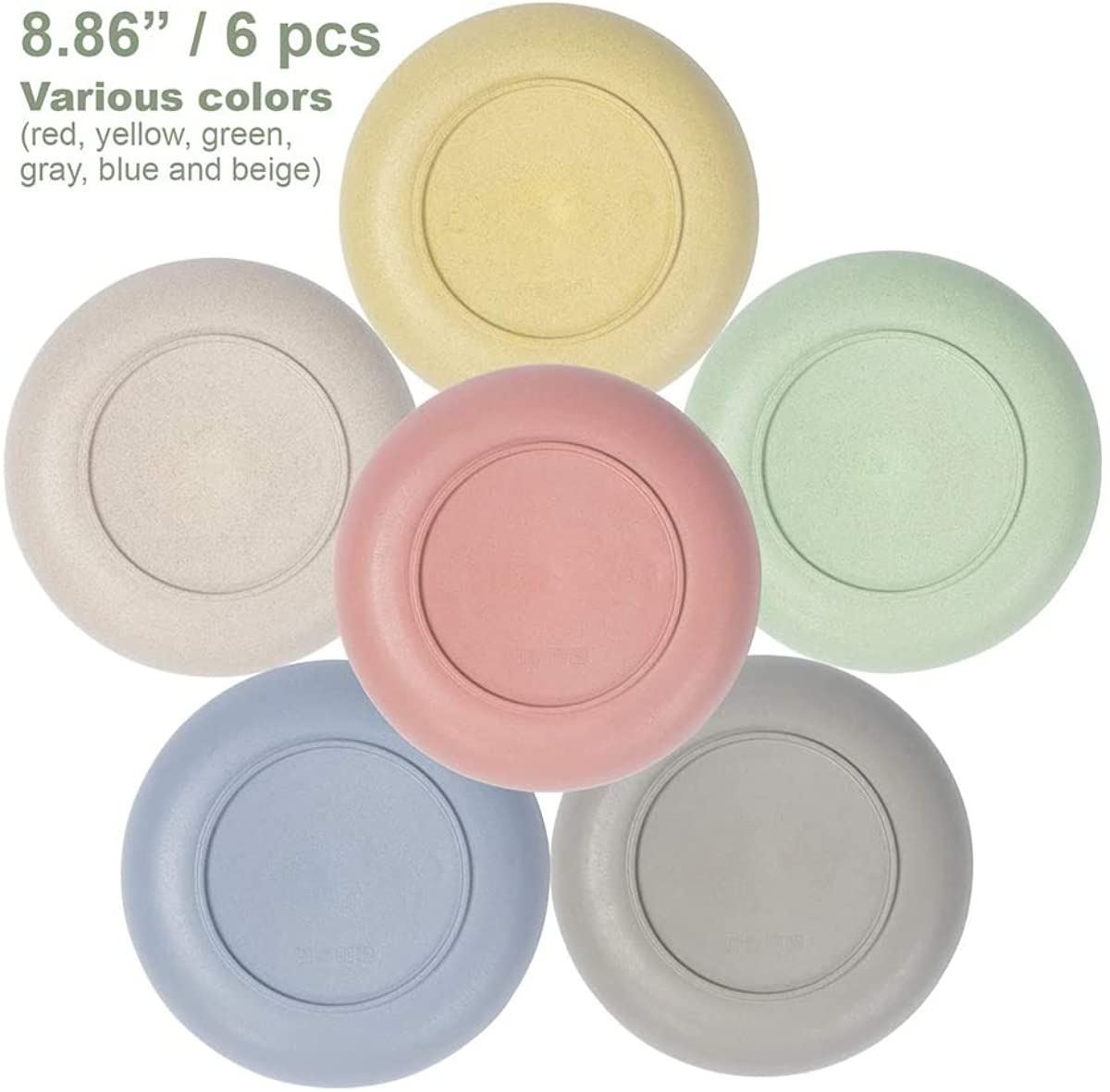 6-Pack Eco-Friendly Wheat Straw Dinner Plates - 9 Inch Unbreakable Plates, Microwave & Dishwasher Safe, Lightweight & Durable - Perfect for Picnics, Camping, Parties and Everyday Use