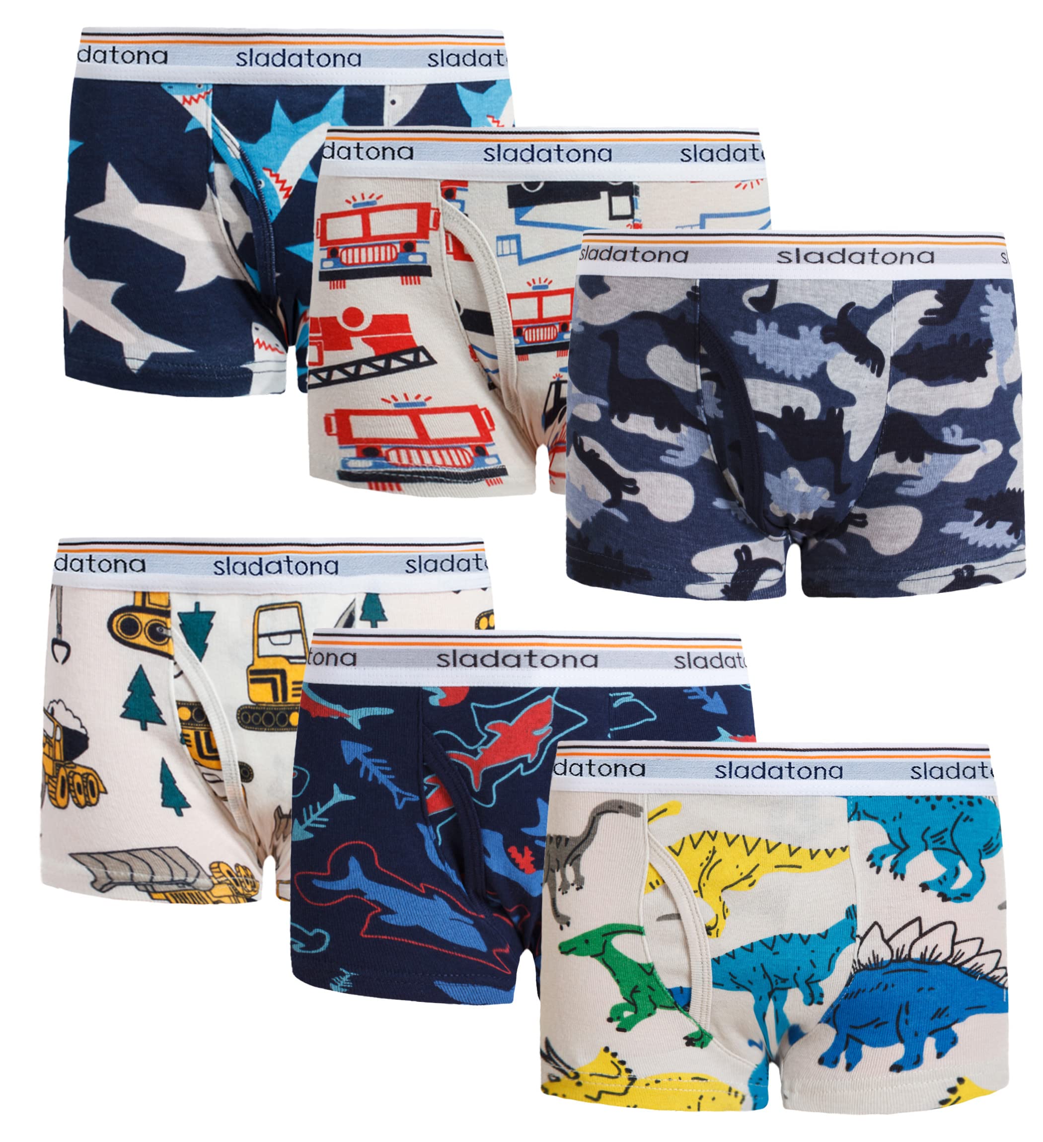 **Boys' Cotton Boxer Briefs - Dinosaur & Shark Print Underwear for Toddlers (3/6 Pack) - Soft, Breathable & Comfortable for Playtime & Sleep**