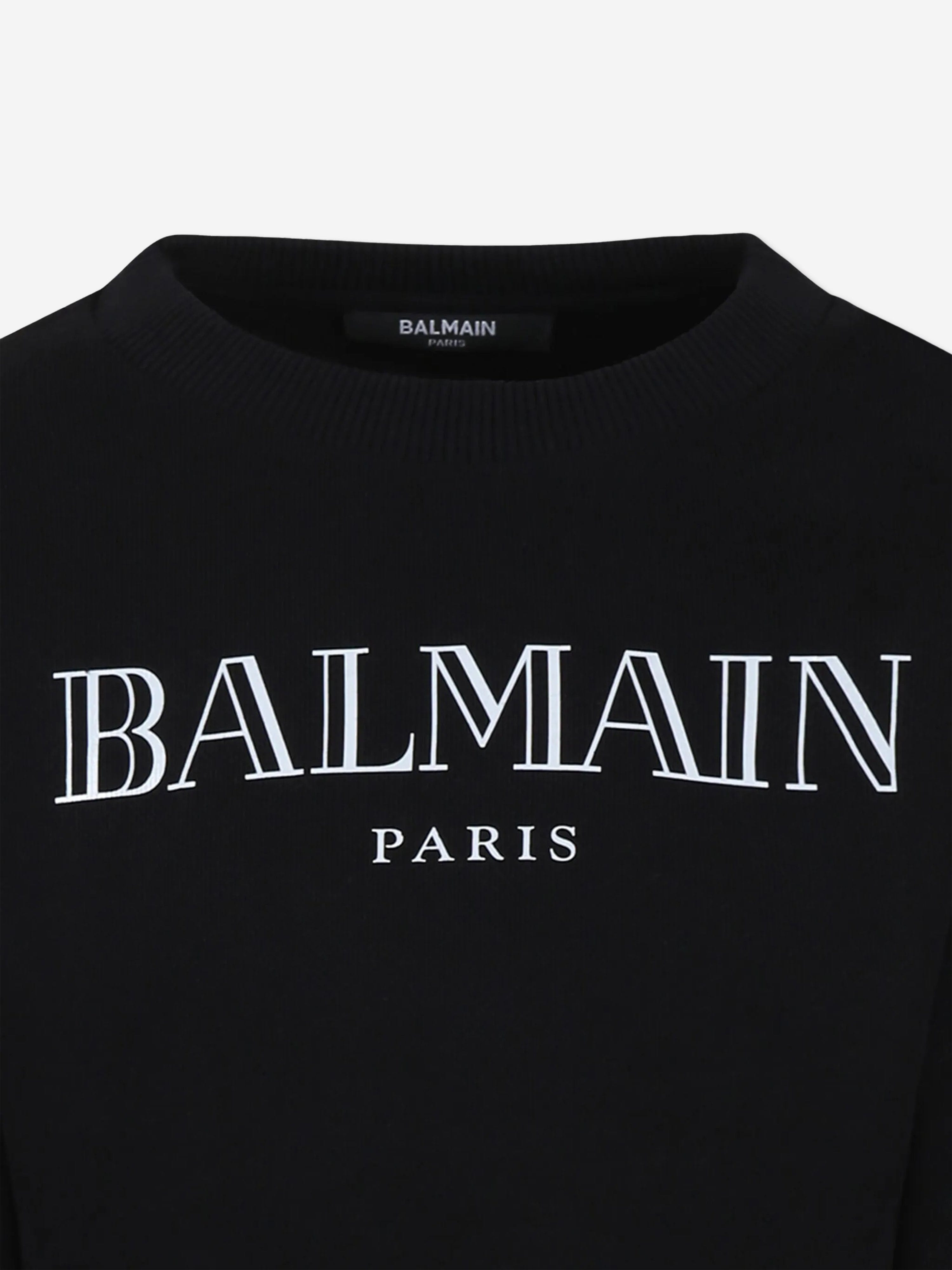 Balmain Girls Logo Sweatshirt - Black Cotton Pullover Hoodie for Kids | Casual Wear, School Outfits & Fashion Street Style