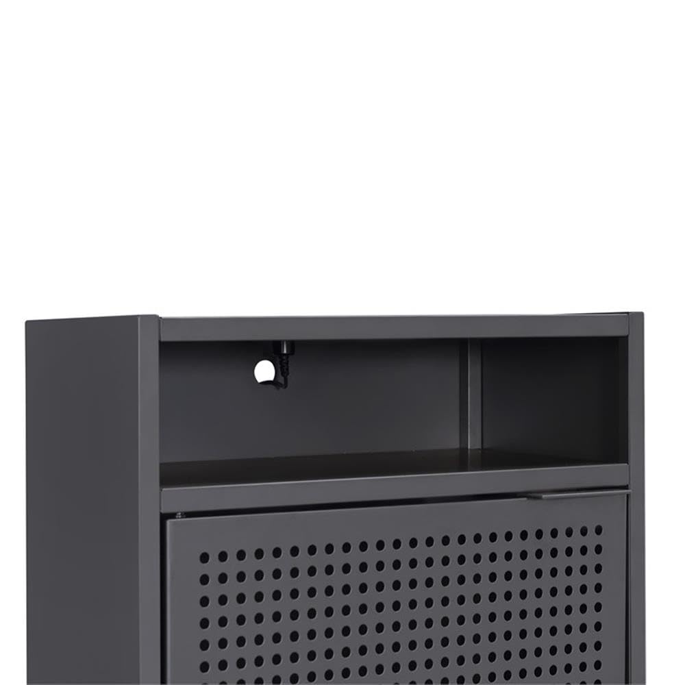 2-Piece Gray Metal Nightstand Set with USB Ports - Modern Bedside Tables for Bedroom, Living Room & Office Storage