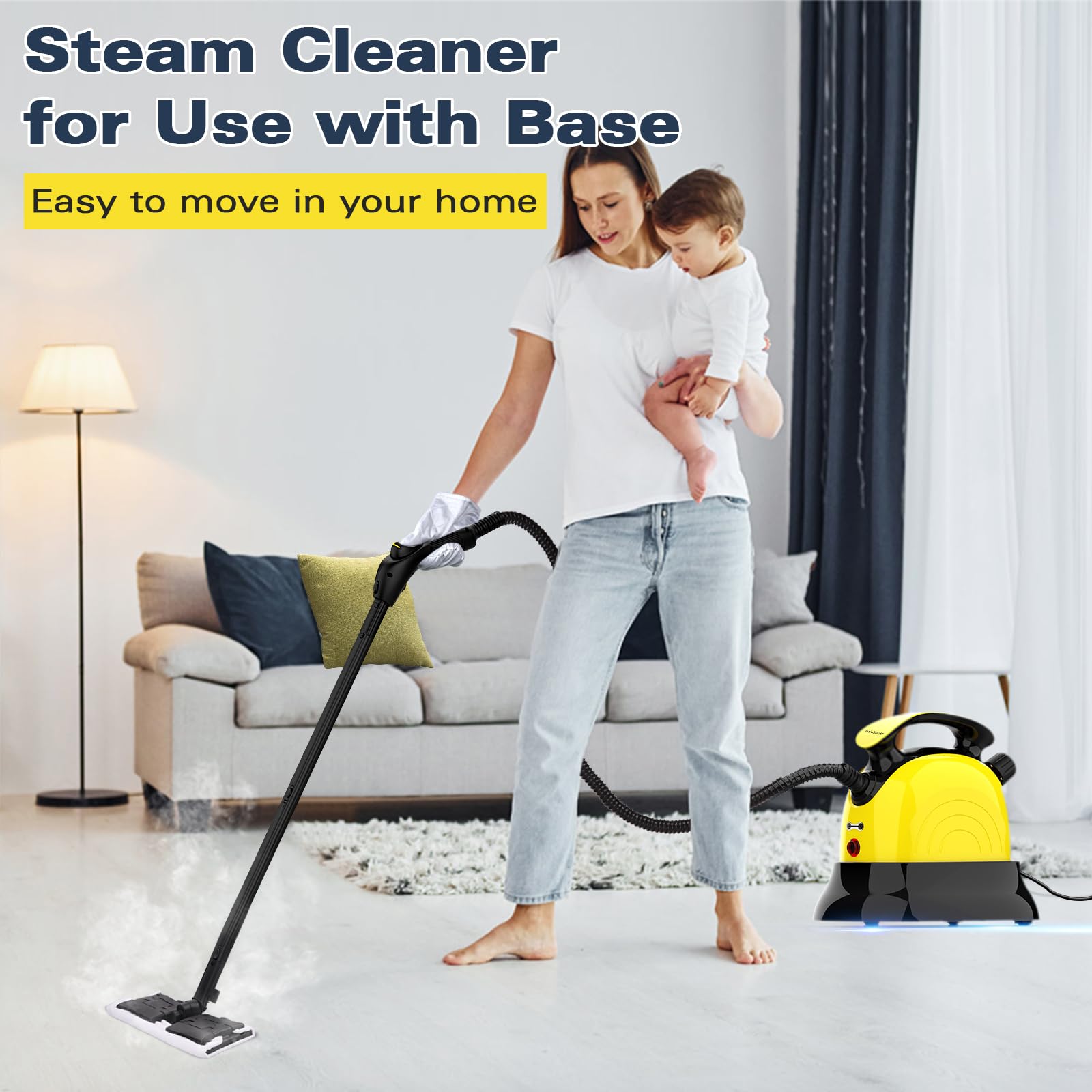 Steam Cleaner Base with Removable Design - Easy Assembly & Mobility for Floor Protection - Black | Ideal for Home Cleaning & Hardwood Floor Care
