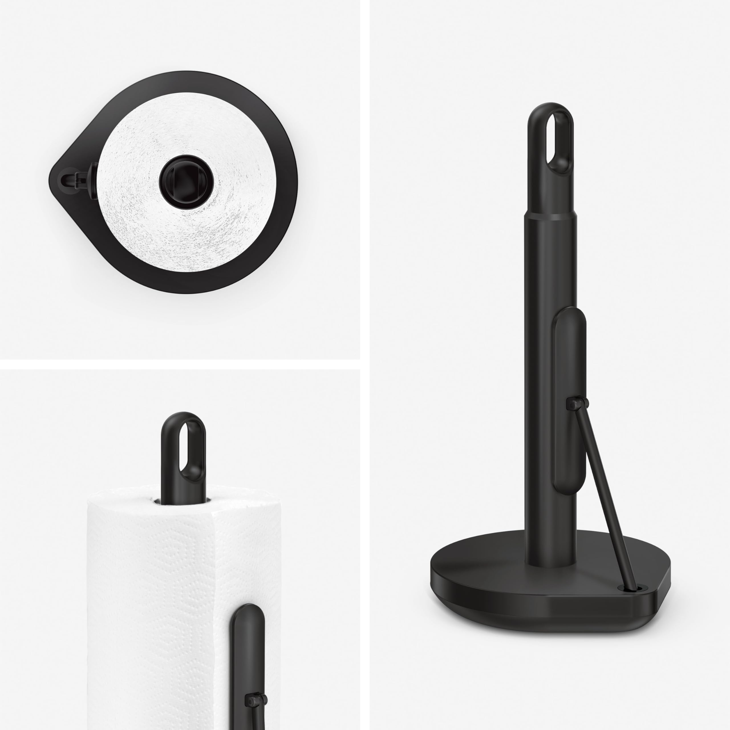 simplehuman Heavy-Duty Tension Arm Paper Towel Holder - Black Stainless Steel Countertop Kitchen Dispenser with Easy One-Handed Tear | Perfect for Kitchens, Bathrooms, Offices & RVs