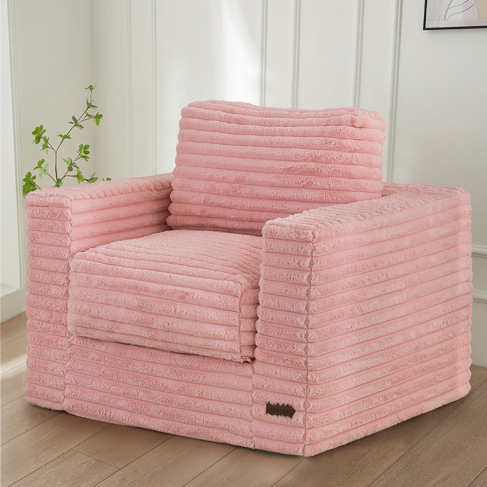 MAXYOYO Giant Bean Bag Chair - Soft Striped Faux Fur Floor Sofa with Removable Pillows & Armrests, Pink - Perfect for Living Room, Bedroom, Gaming Room & Dorm Decor