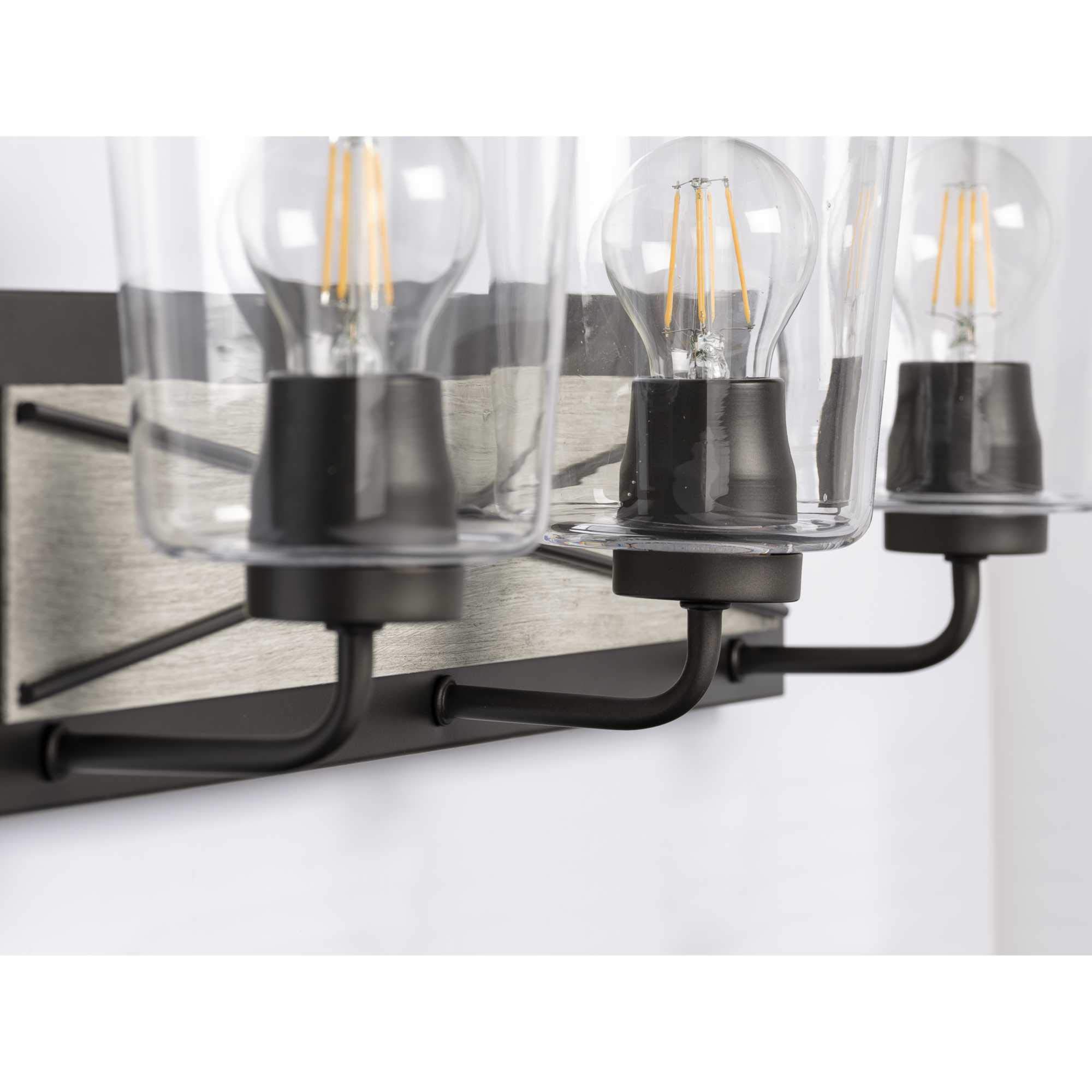 Progress Lighting Briarwood Collection 3-Light Clear Glass Coastal Bath Vanity Light in Graphite & Black - Perfect for Bathroom Vanity, Powder Room, and Coastal Style Home Decor