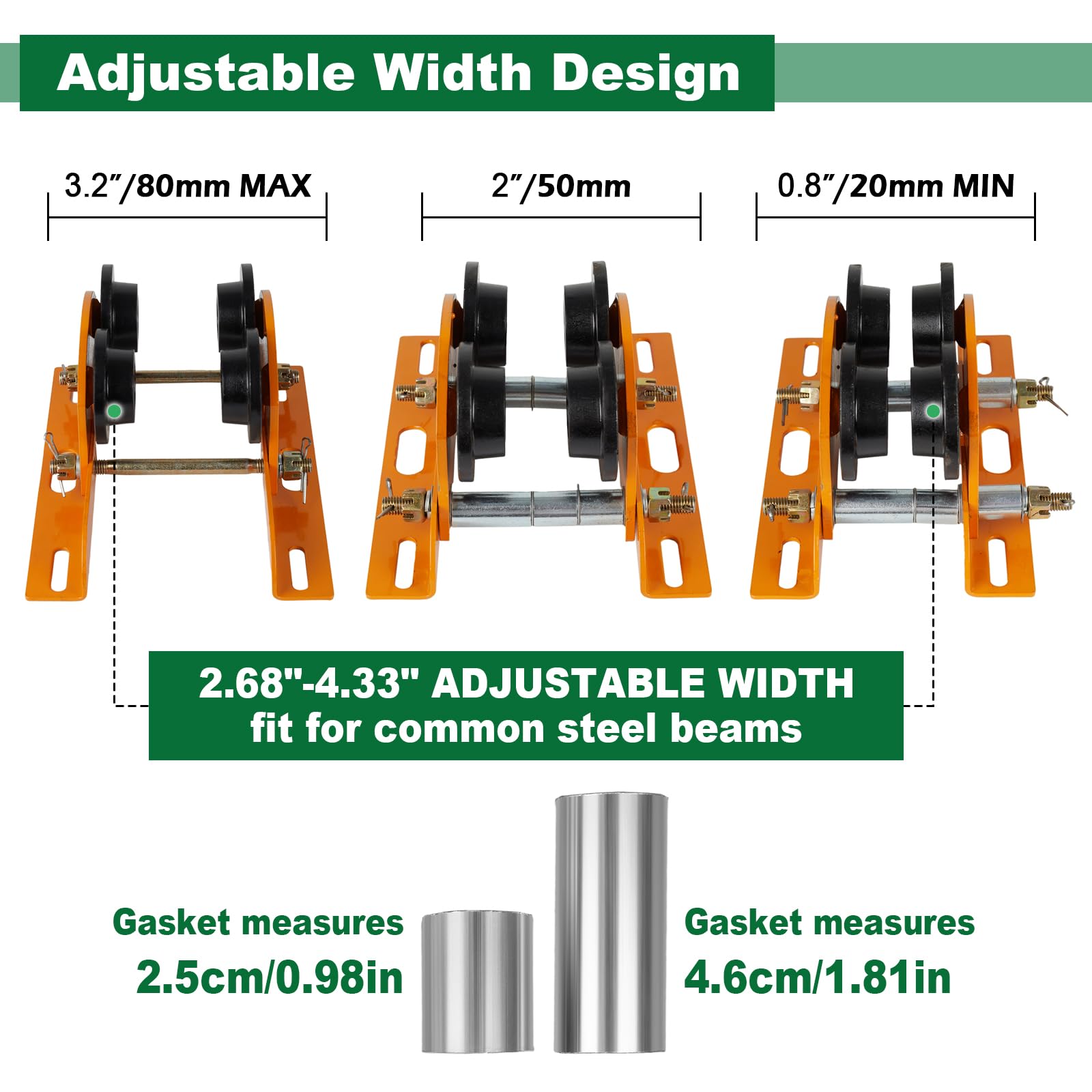 Heavy Duty 1/2 Ton I-Beam Trolley for Electric Hoist - Dual Track Rollers, Adjustable Flange & Push Geared Wheels - Wide Flange Overhead Crane System (0.5 Ton Capacity) - Perfect for Warehouses, Construction Sites & Industrial Lifting Operations