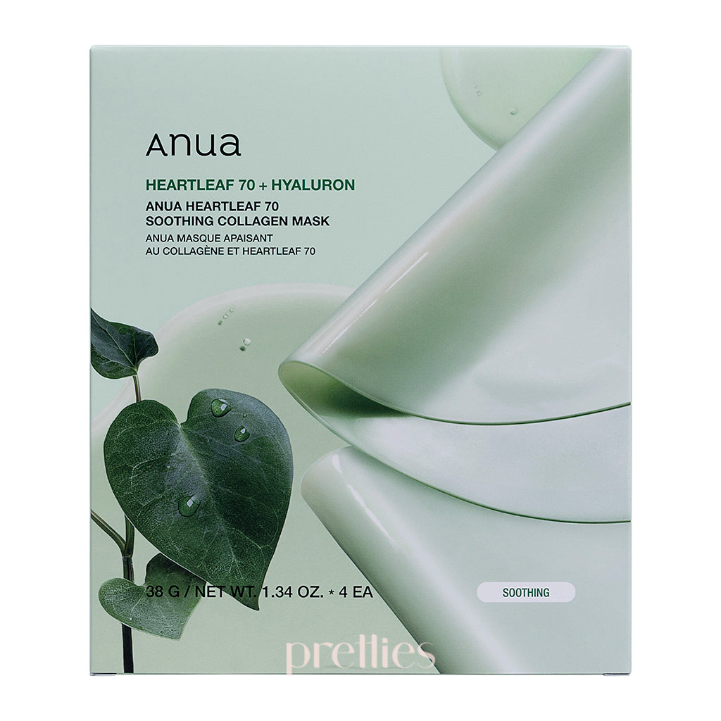 ANUA Heartleaf 70 Soothing Collagen Face Mask - Korean Skincare for Sensitive Skin (4pcs/Box) | Hydrating & Calming Treatment for Acne, Redness & Irritation - Perfect for Post-Workout or After Sun Care