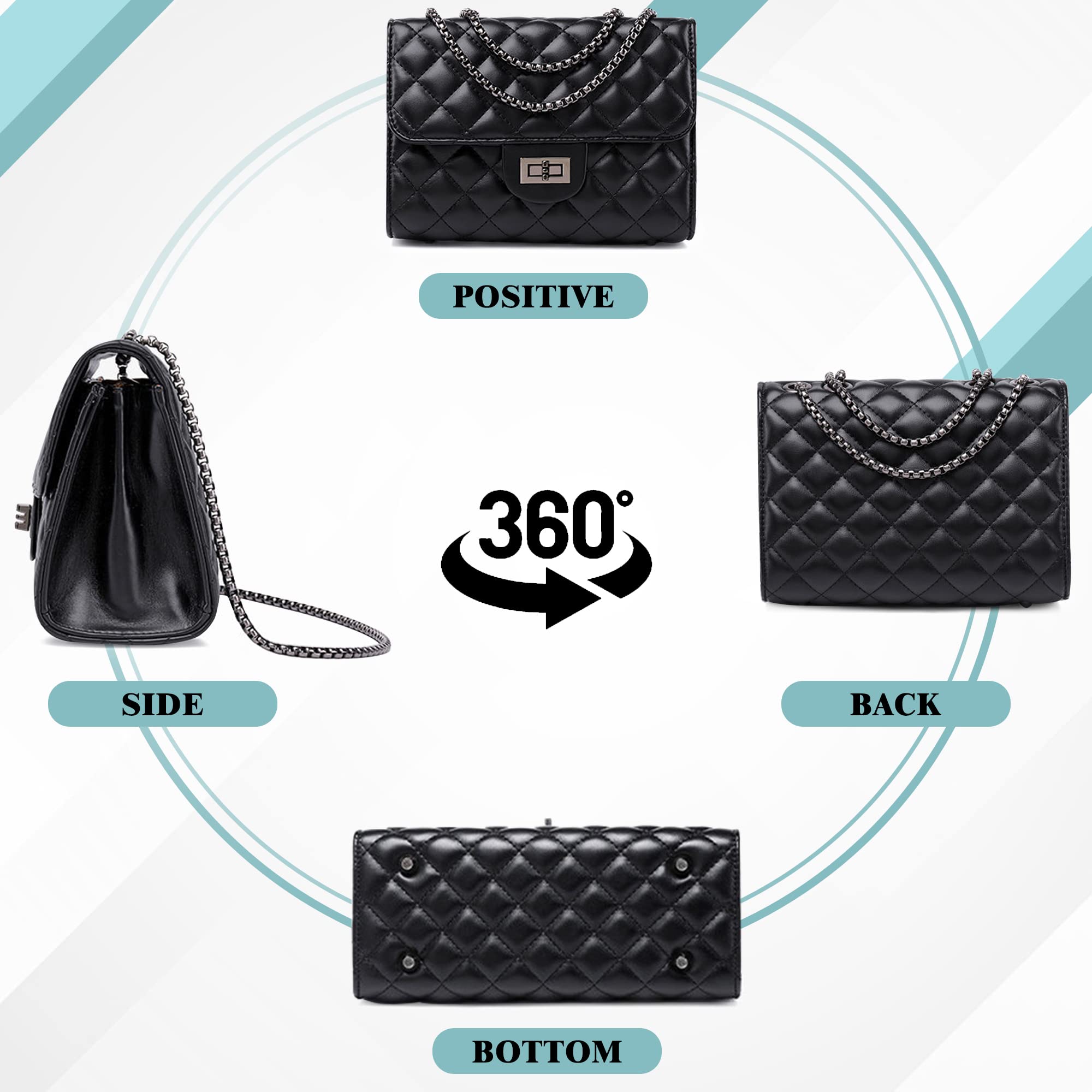 Stylish Black Quilted PU Leather Crossbody Bag for Women - Small Purse with Chain Strap, Perfect for Everyday Use, Travel & Evening Out