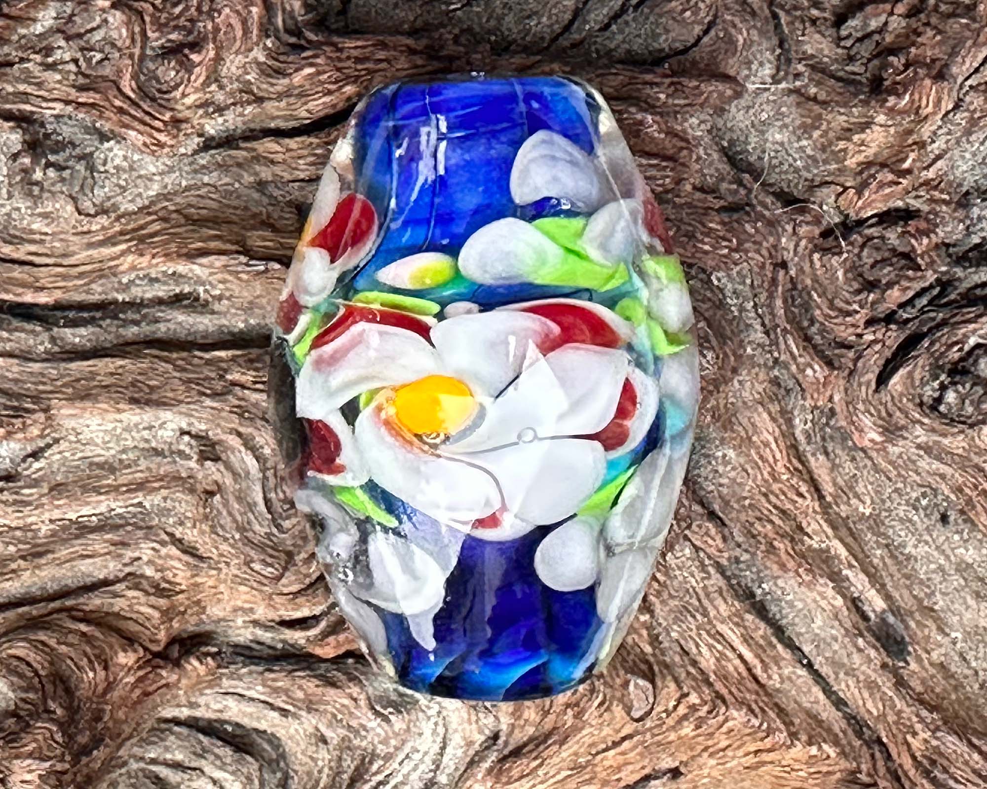 Handmade Blue Floral Lampwork Glass Focal Bead for Jewelry Making - DIY Necklace, Bracelet & Earrings Design - Perfect for Crafting, Gifts & Boho Style Accessories