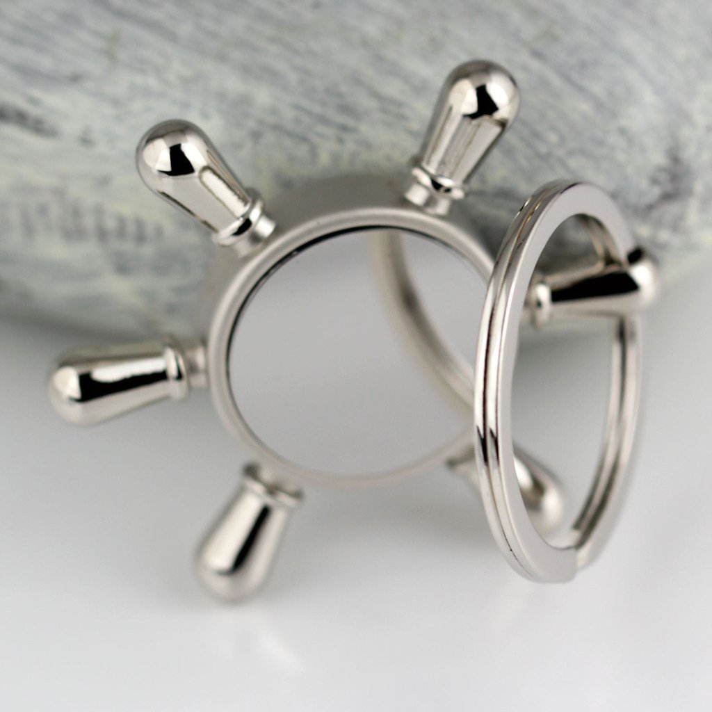 Maycom® Polished Silver Ship Rudder Keychain with Mirror - Nautical Themed Key Ring for Boating Enthusiasts | Perfect for Boat Keys, Gifts & Marine Decor