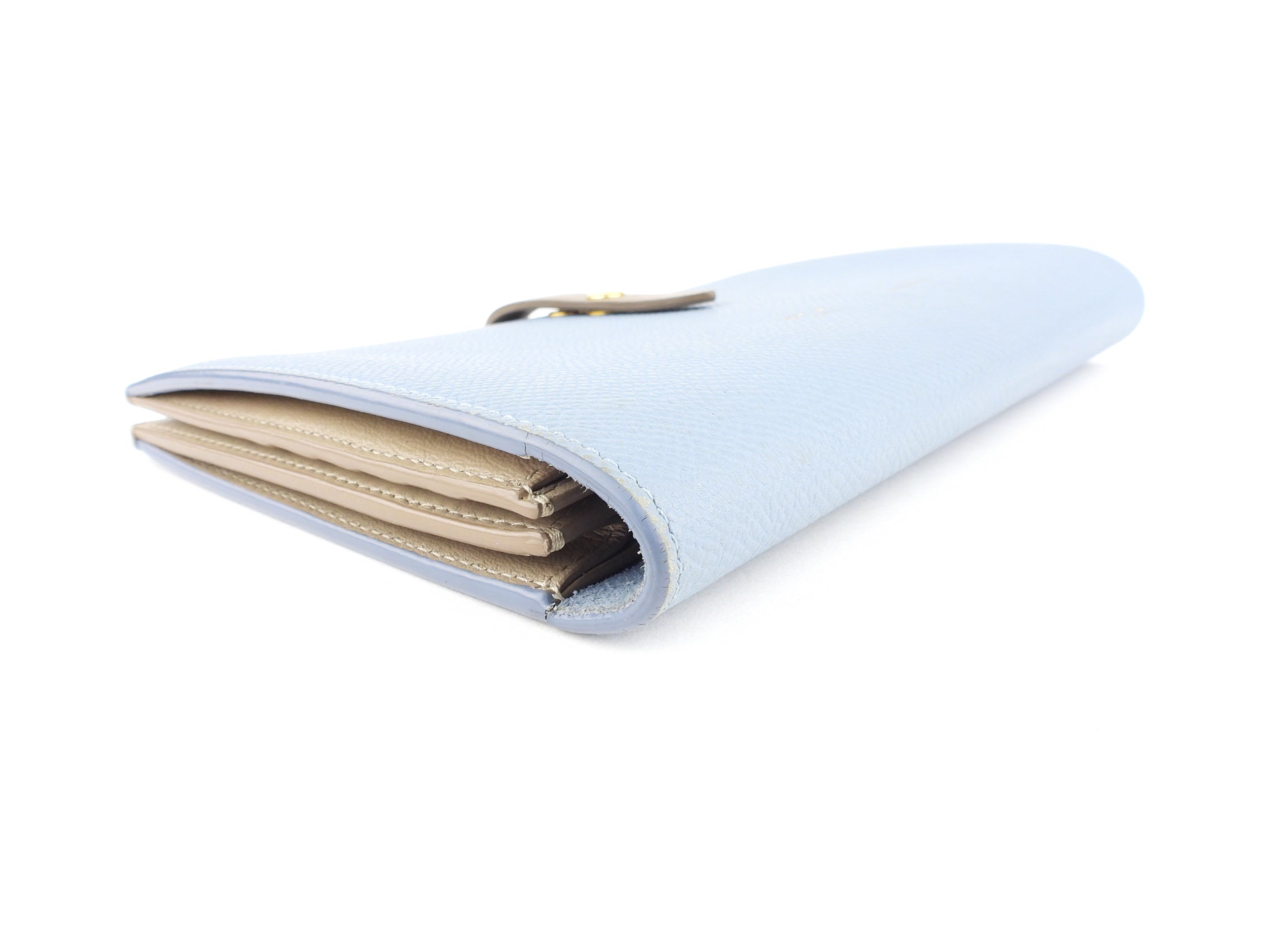 Celine Bicolor Blue and Taupe Leather Strap Large Multifunction Snap Wallet for Women - Luxury Designer Clutch with Card Slots & Zipper Pocket - Perfect for Everyday Use, Travel and Special Occasions