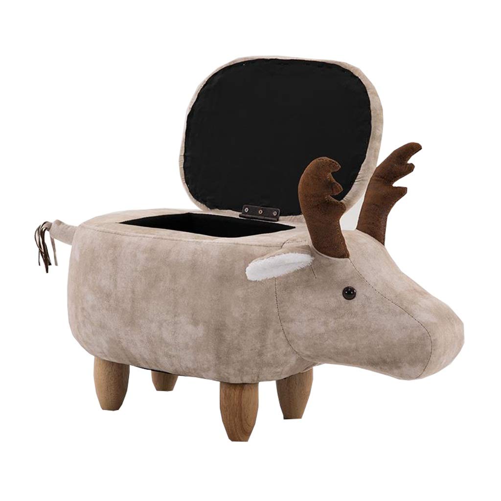 Faux Leather Animal Footstool - Deer Shaped Storage Ottoman with Lift Top, Multifunctional Footrest Shoe Bench (Beige, 26.4