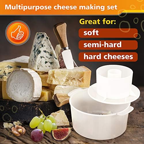 Grand Way Cheese Mold Kit with Follower & Reusable Cheesecloth - 100% Cotton Cheese Making Supplies for Pressing & Straining - Perfect for Homemade Paneer, Ricotta & Hard Cheeses - DIY Cheese Press Set for Beginners & Artisans