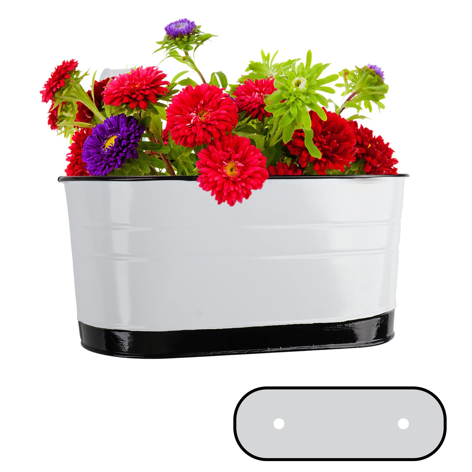 2PCS Oval Metal Hanging Flower Pots for Railing Fence - Iron Bucket Planters with Detachable Hook for Balcony, Garden & Window Decor - Perfect for Herbs, Flowers & Small Plants