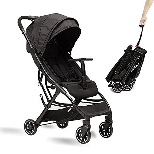 Ultra-Lightweight Compact Travel Stroller for Airplane - One-Hand Fold Baby Stroller with Adjustable Backrest, Footrest & T-Shaped Bumper | Perfect for Toddlers, Traveling & Everyday Use (Black)