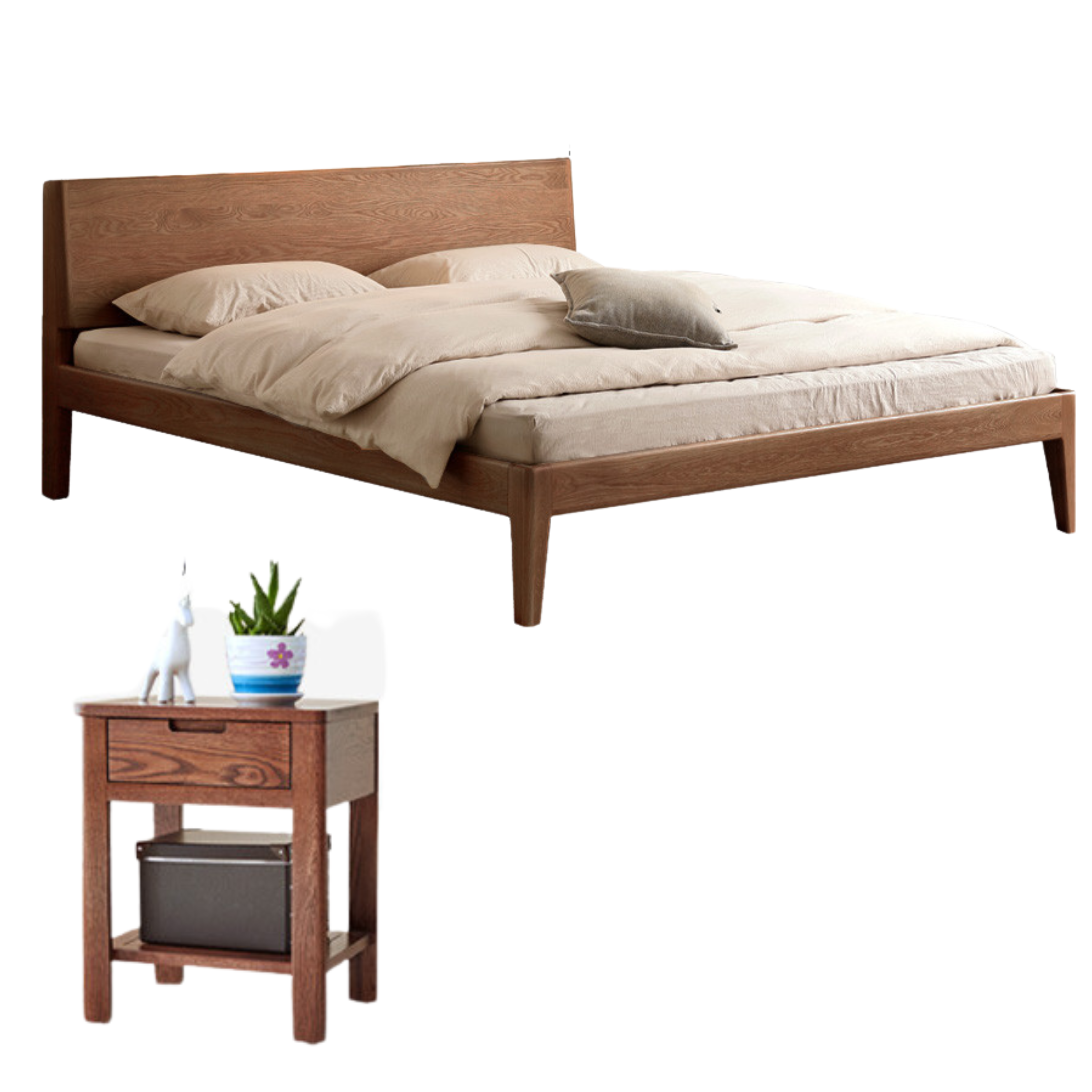 Solid Oak Wood LED Bed Frame with Built-in Lighting - Perfect for Modern Bedrooms, Guest Rooms, and Cozy Home Decor