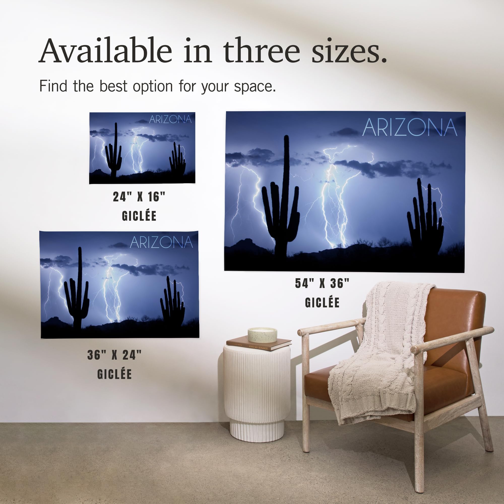 Lantern Press 16x24 Inch Giclee Art Print - Arizona Desert Landscape with Lightning Storm and Cactus Photography - Perfect for Home Decor, Office Wall Art & Southwestern Style Interior Design