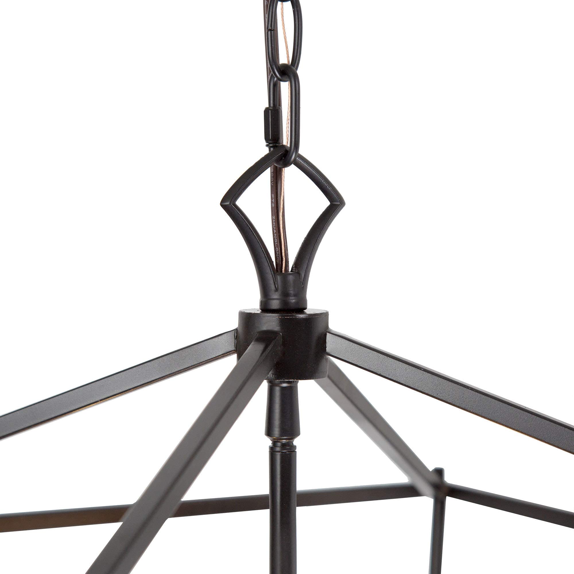 17.5” W x 20” H Black Farmhouse Chandelier - Kitchen Island Pendant Lighting, Foyer Lantern Cage Light Fixture for Rustic & Modern Home Decor