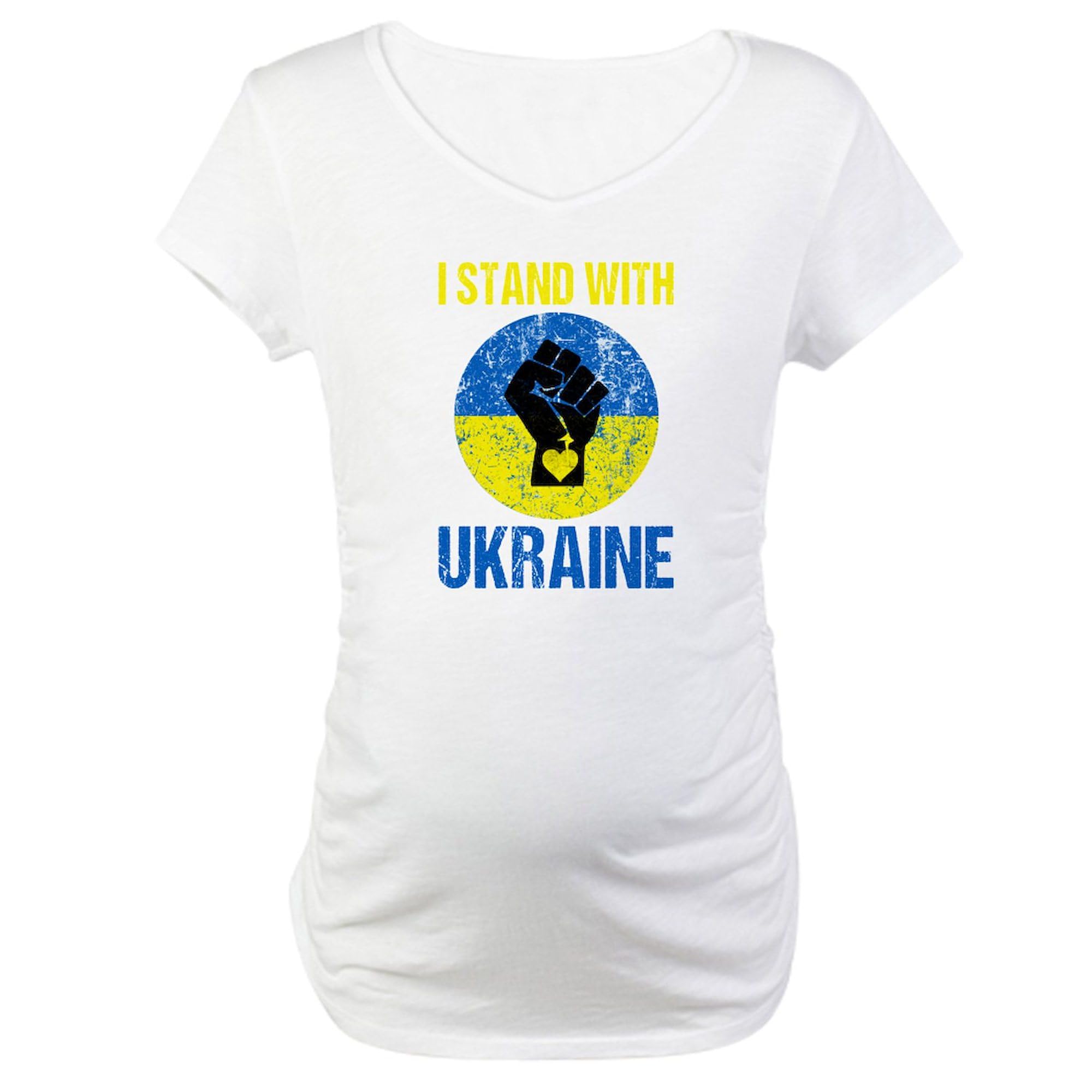 Support Ukraine I Stand with U Maternity T-Shirt - Women's Ruched Side Pregnancy Tee - Comfortable & Stylish for Moms-to-Be - Perfect for Casual Wear, Maternity Photos & Showing Solidarity