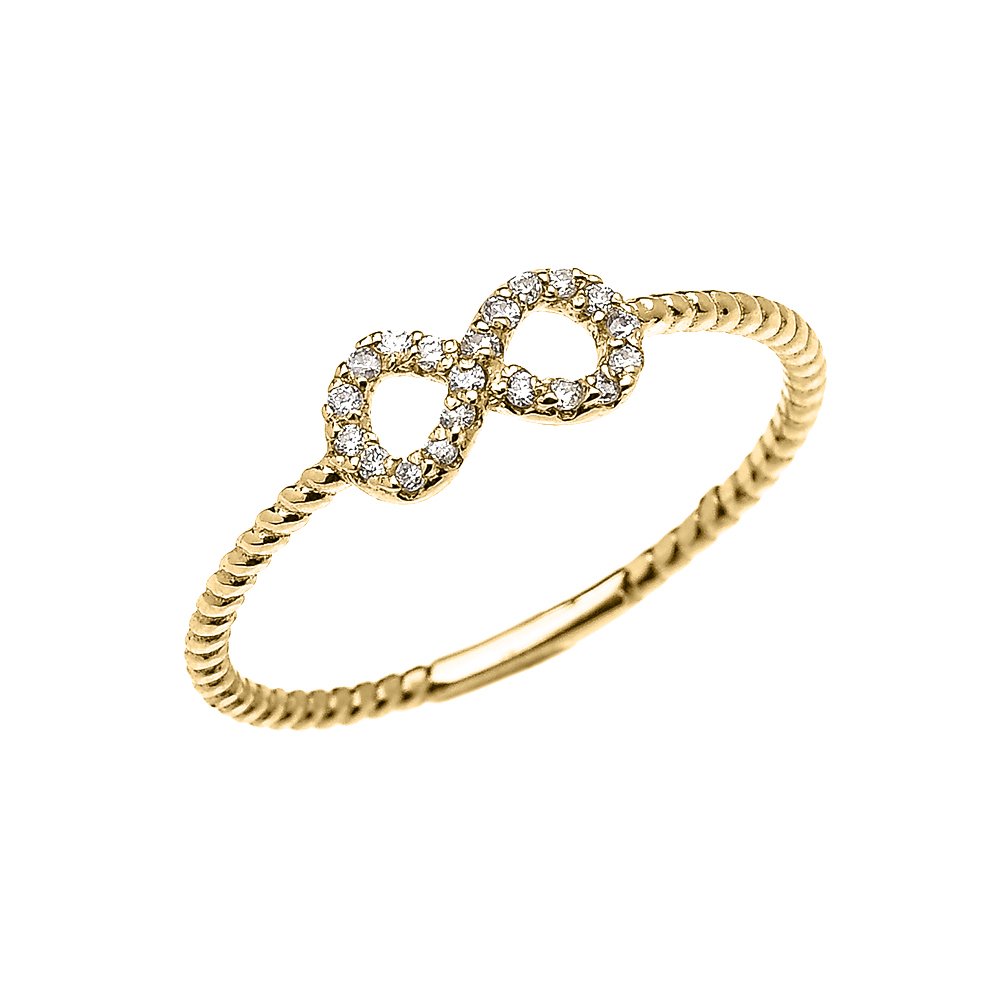 10K Yellow Gold Dainty Diamond Infinity Rope Design Ring for Women - Elegant Stackable Wedding Band, Anniversary Gift, Promise Ring for Her - Perfect for Everyday Wear, Date Nights & Special Occasions