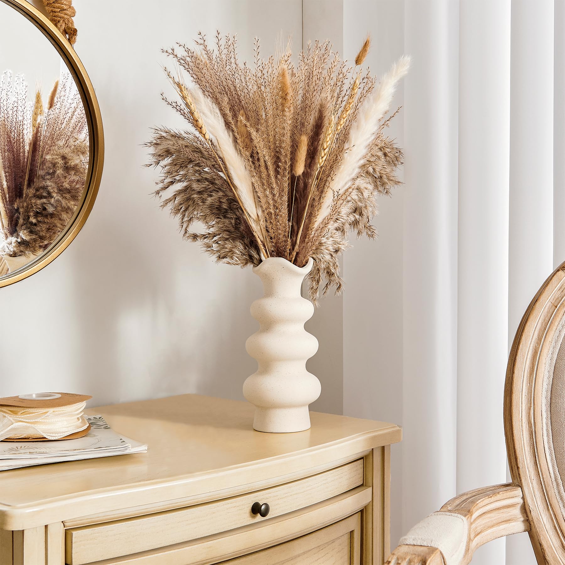 Modern White Ceramic Vase 8.3 Inch - Minimalist Boho Home Decor for Pampas Grass, Dried Flowers & Centerpieces | Aesthetic Cream Vase for Living Room, Bedroom & Wedding Decor