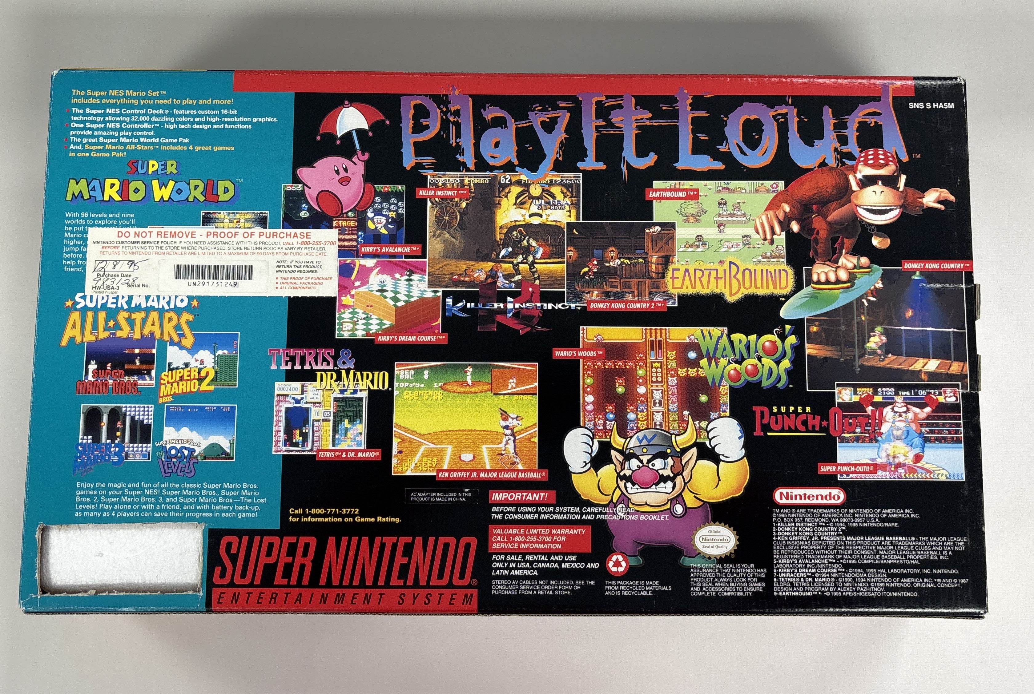 Original Super NES Mario Set SNES Nintendo Box Only - Collector's Edition Display Case for Retro Gaming Enthusiasts - Perfect for Nostalgic Home Decor or Gaming Room Display