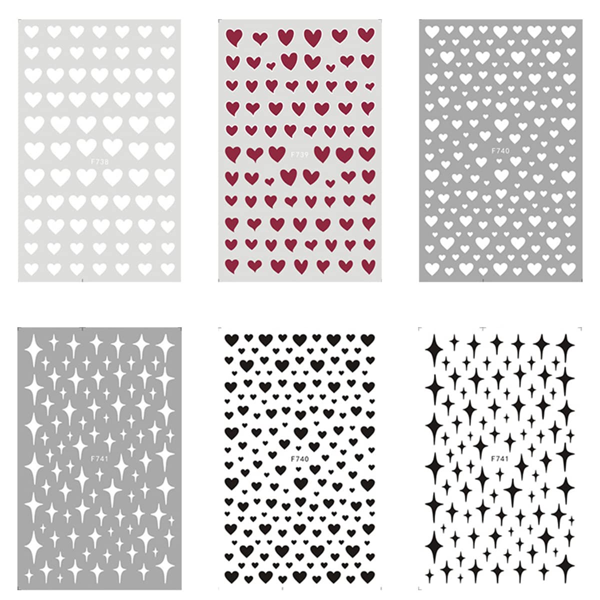 3D Self-Adhesive Nail Stickers - Black Heart Love Nail Decals for Valentine's Day, Heart Star Nail Art Designs in Black, White & Red - 6 Sheets for Women's Manicure & Nail Decoration | Perfect for Parties, Weddings, Date Nights & Special Occasions