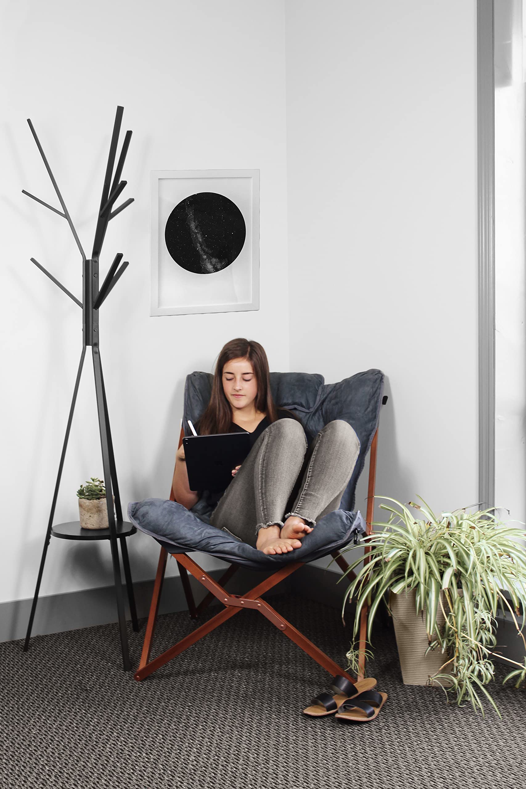 Zenithen Portable Foldable Indoor Wood Butterfly Folding Accent Chair - Gray | Space-Saving Lounge Chair for Small Spaces, Perfect for Dorm Rooms, Bedrooms & Living Rooms | Great for Lounging, Reading, Studying, Gaming & Meditation