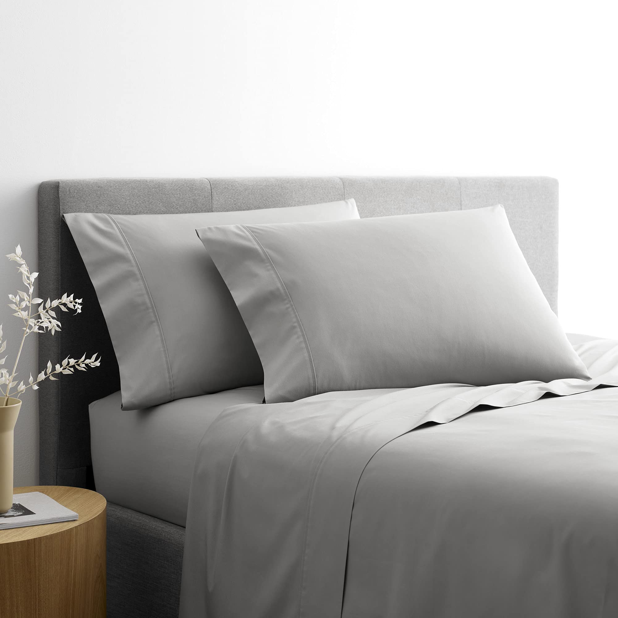 Martex Clean Essentials Antimicrobial Cotton Blend Sheet Set - Queen Size, Gray - Soft, Breathable & Hypoallergenic Bed Sheets for Comfortable Sleep - Perfect for Home, Hotel & Guest Room Use