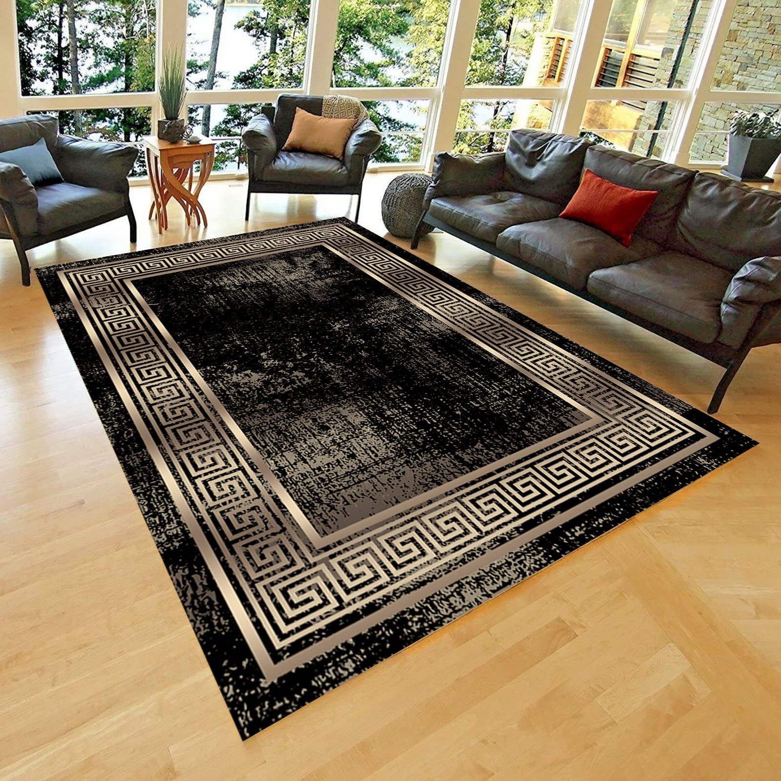 Boho Style Marble Print Non-Slip Area Rug - 4'x5.25' Soft Floor Mat for Living Room, Bedroom, Dining Room & Kitchen Decor - Perfect for Bohemian Home Decor & Cozy Spaces