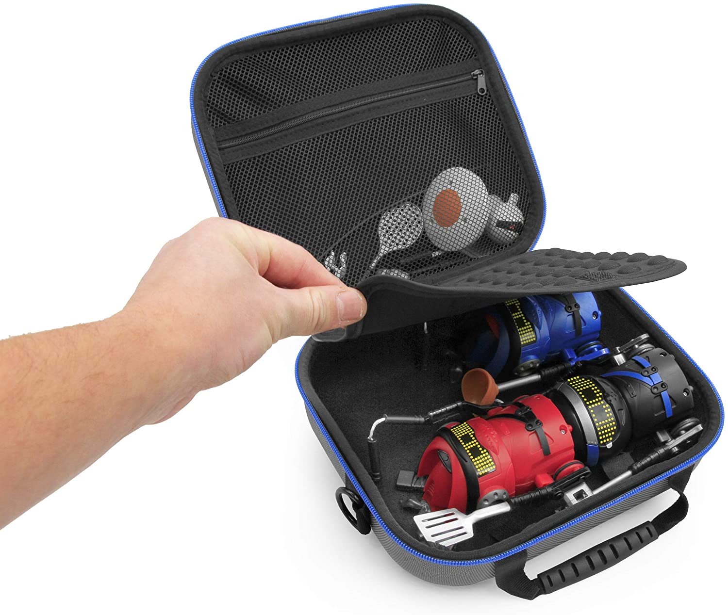 CASEMATIX Toy Storage Travel Case with Shoulder Strap - Holds 4 Ninja Bots Interactive Battle Robots & Accessories (Case Only) - Perfect for Kids Travel, Playdates & Toy Organization