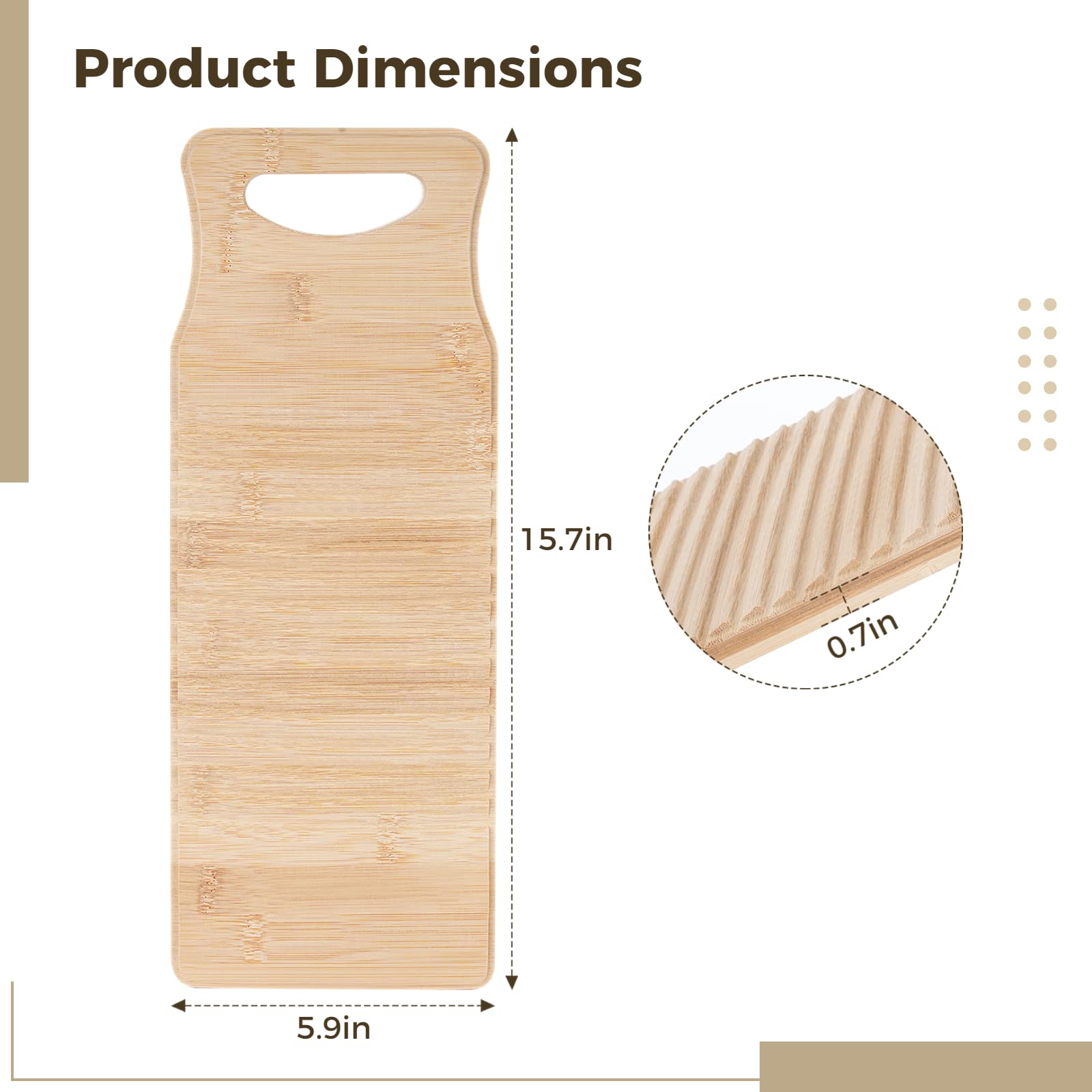 Vintage Wooden Washboard for Hand Washing Clothes - 15.7 x 5.9 x 0.7 Inch Anti-Slip Laundry Cleaning Board with Ergonomic Design - Perfect for Delicate Fabrics, Camping, Off-Grid Living & Eco-Friendly Laundry (40 x 15 x 1.8 cm)