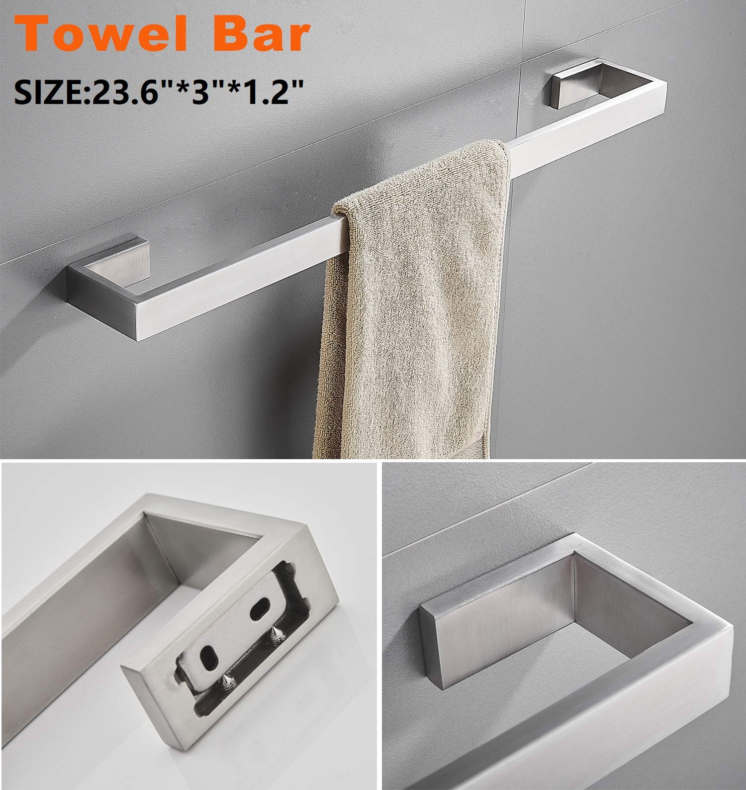 4-Piece Brushed Nickel Towel Bar Set - SUS304 Stainless Steel Bathroom Hardware Accessory with Towel Rod, Toilet Paper Holder & Double Robe Hook - Perfect for Modern Bathrooms, Spas and Luxury Hotels