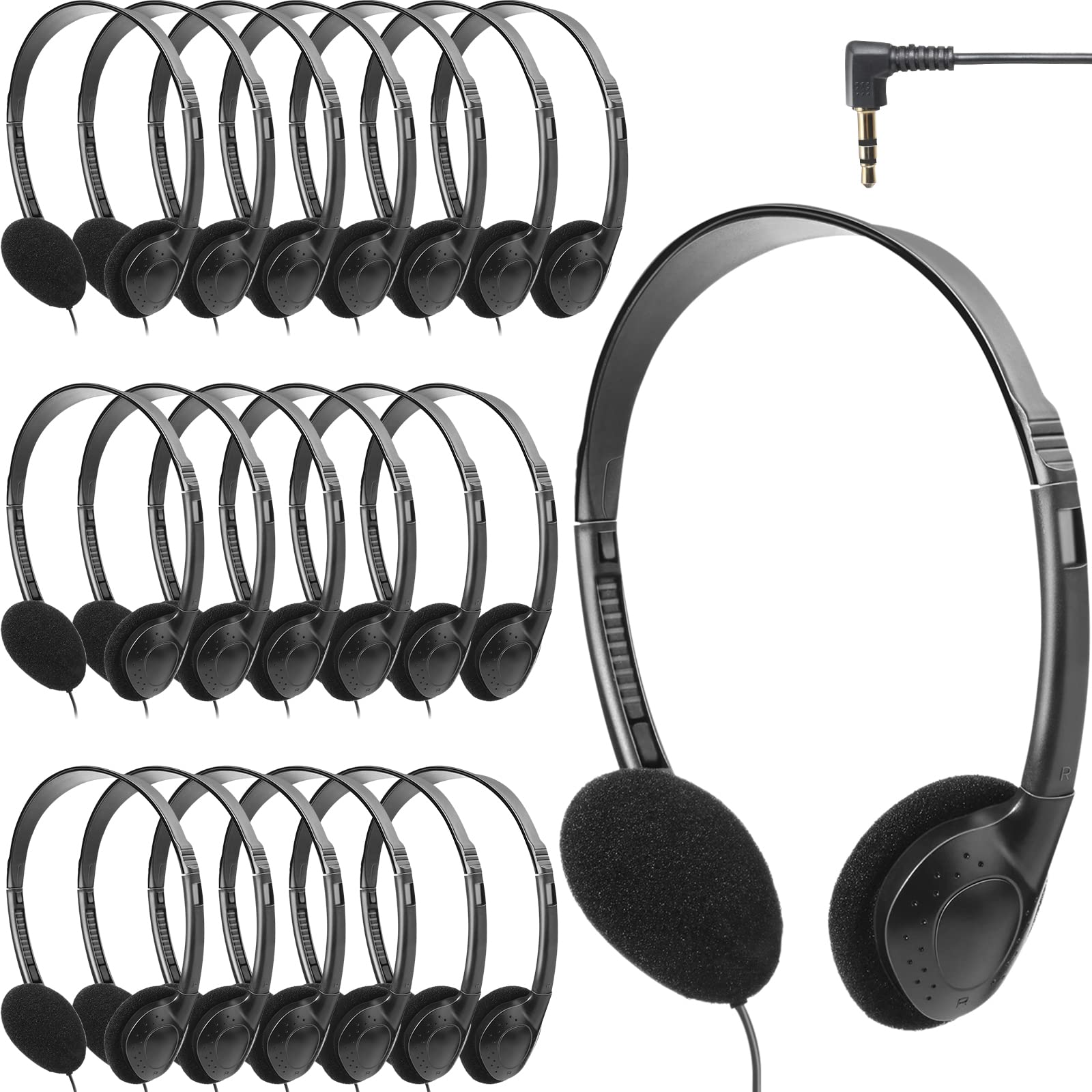 Flutesan 20 Pack Classroom Headphones for Kids - On Ear Headphones with Adjustable Headband for Students, Teens, Boys & Girls - Durable School Headphones for Learning, Online Classes & Computer Labs (Black)