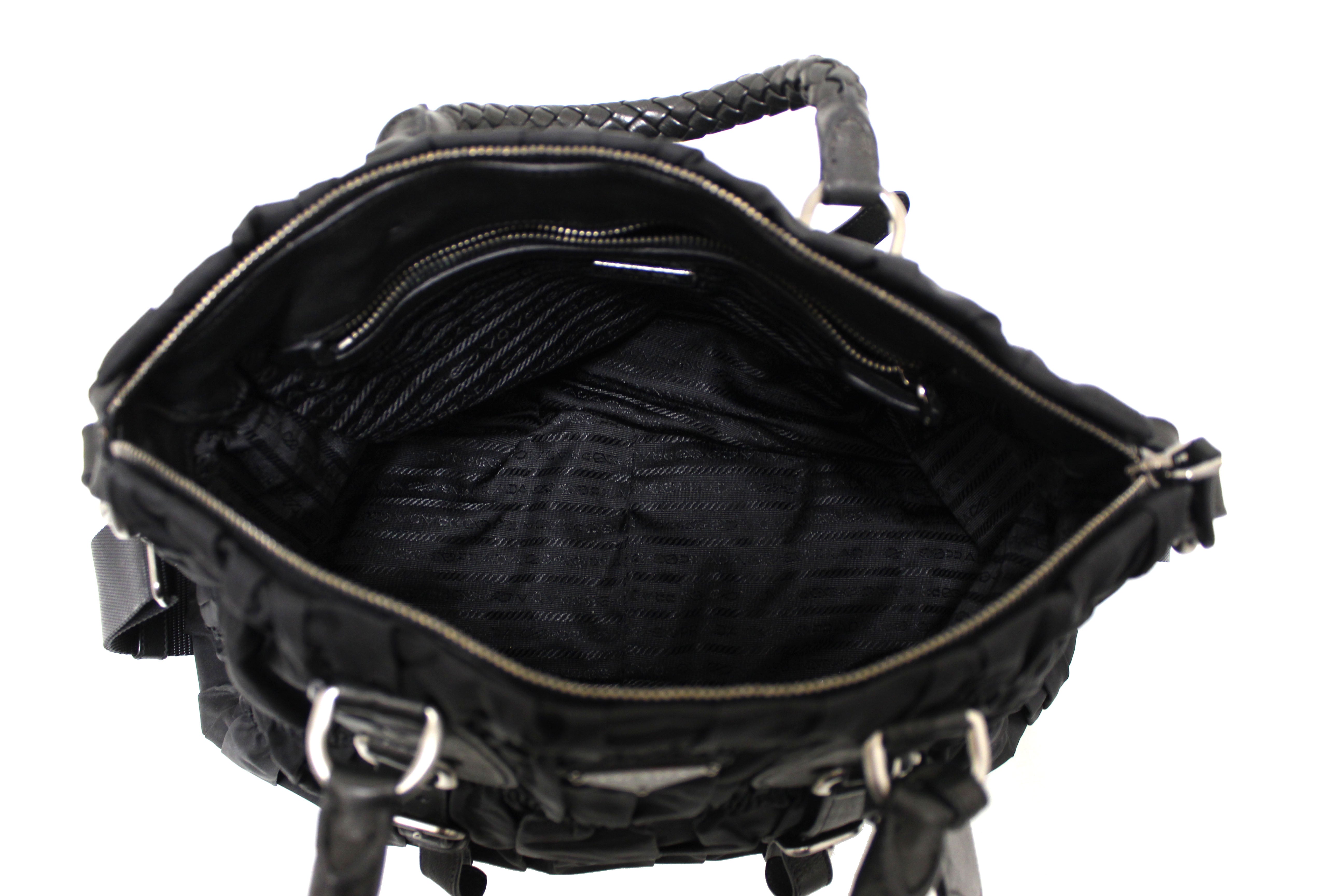 Authentic Prada Black Nylon Gaufre Shoulder Tote Bag for Women | Luxury Designer Handbag | Perfect for Work, Travel & Everyday Use