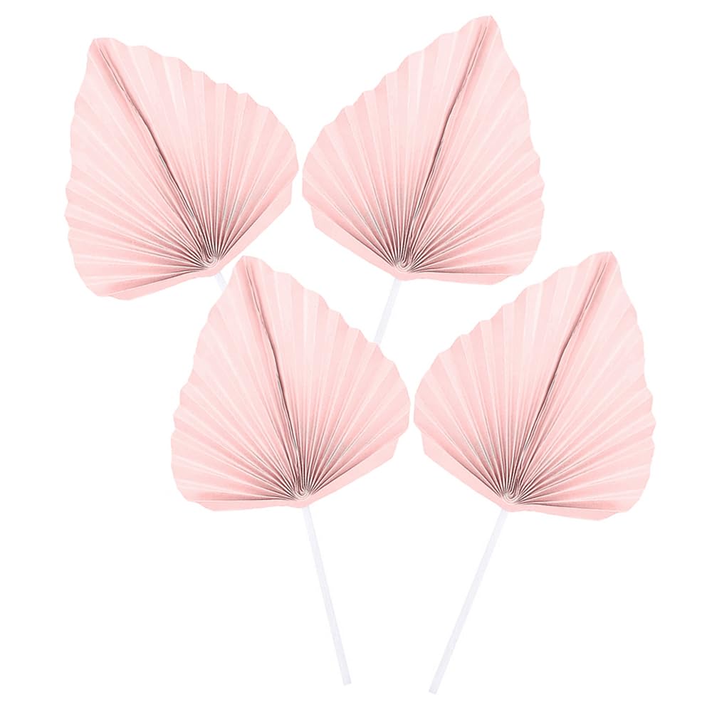 DHinkyoung 4-Pack Palm Leaf & Paper Fan Cake Toppers - Eco-Friendly Wedding, Baby Shower, Anniversary & Birthday Party Decorations for DIY Cake Decorating, Dessert Table Centerpieces and Tropical Theme Celebrations