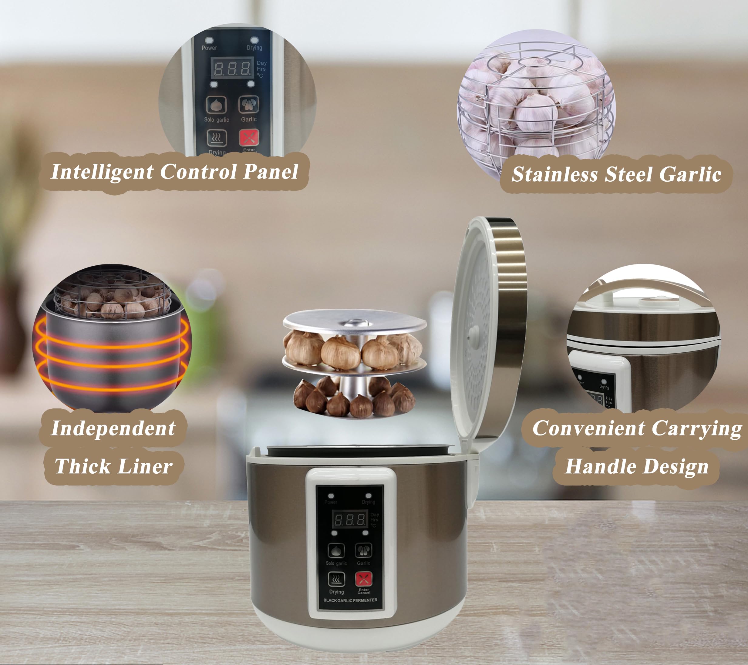 TECHTONGDA 6L Black Garlic Fermenter - Full Automatic Intelligent Garlic Cooker with 3D Heating, Adjustable 9-13 Day Fermentation (216-312 Hours) - Perfect for Home Kitchens & Gourmet Black Garlic Making